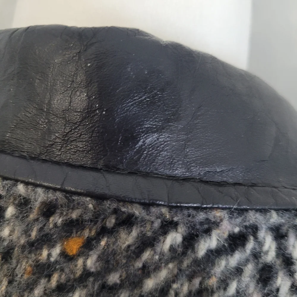 Vintage 80s wool leather tweed jacket coat oversized - Picture 3 of 16